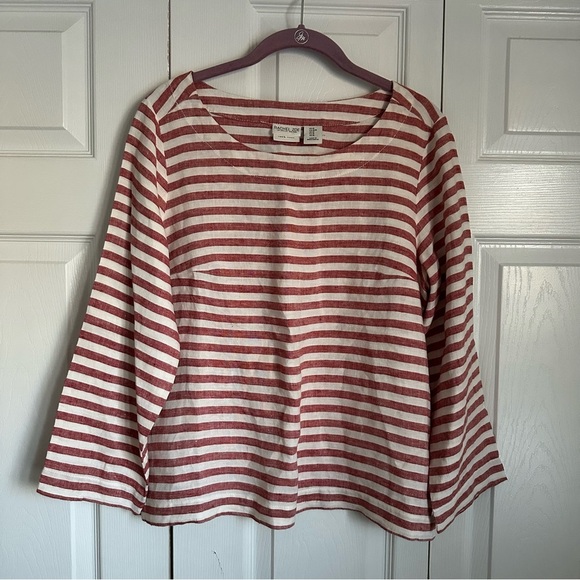 Rachel Zoe Striped 100% Linen Womens Top Sz M Boxy Lagenlook Preppy Flowy Beachy - Picture 1 of 7